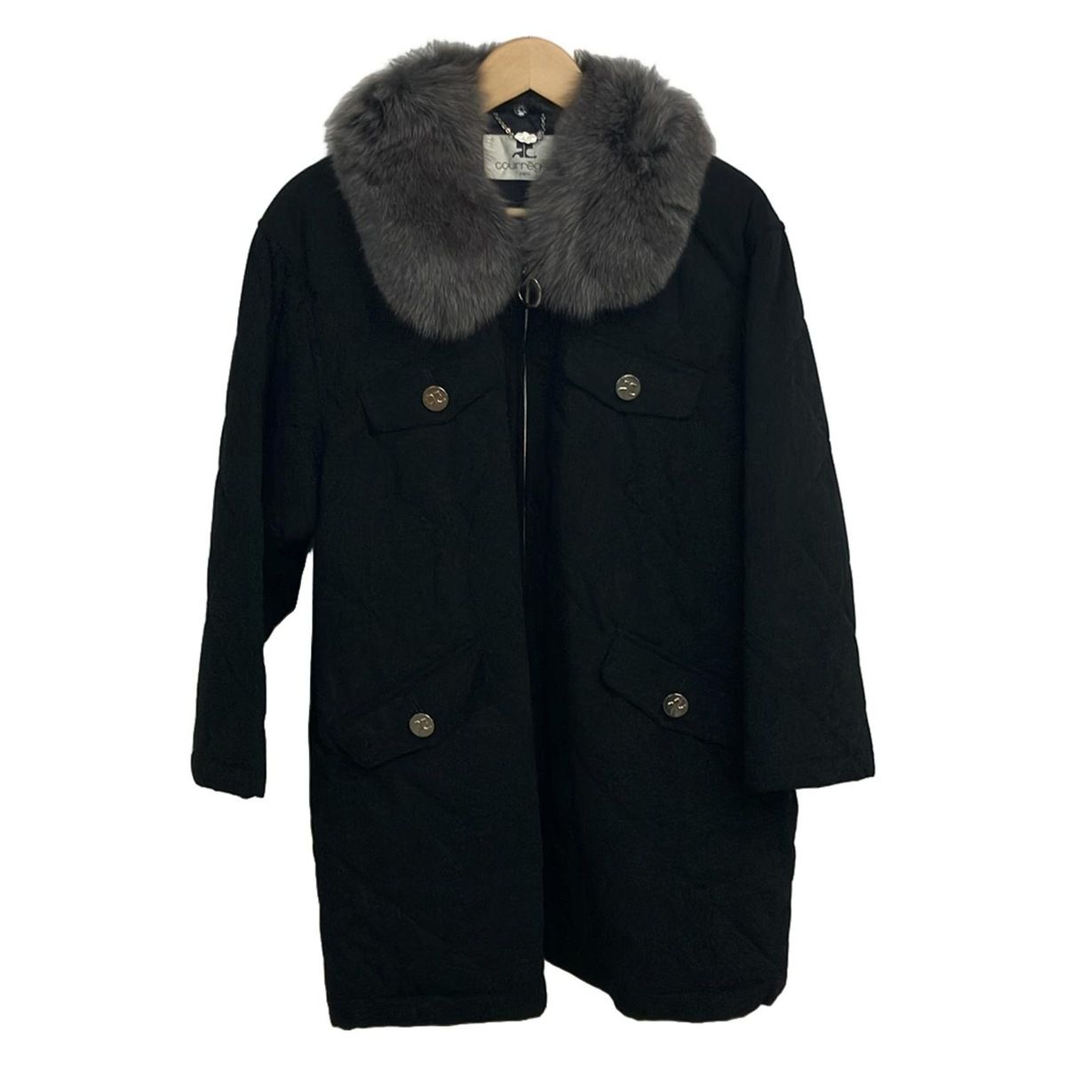 クレージュ コート サイズ9 AR S レディース - 黒×ダークグレー 長袖|フェイクスエード|フォックス|中綿|ジップアップ|冬