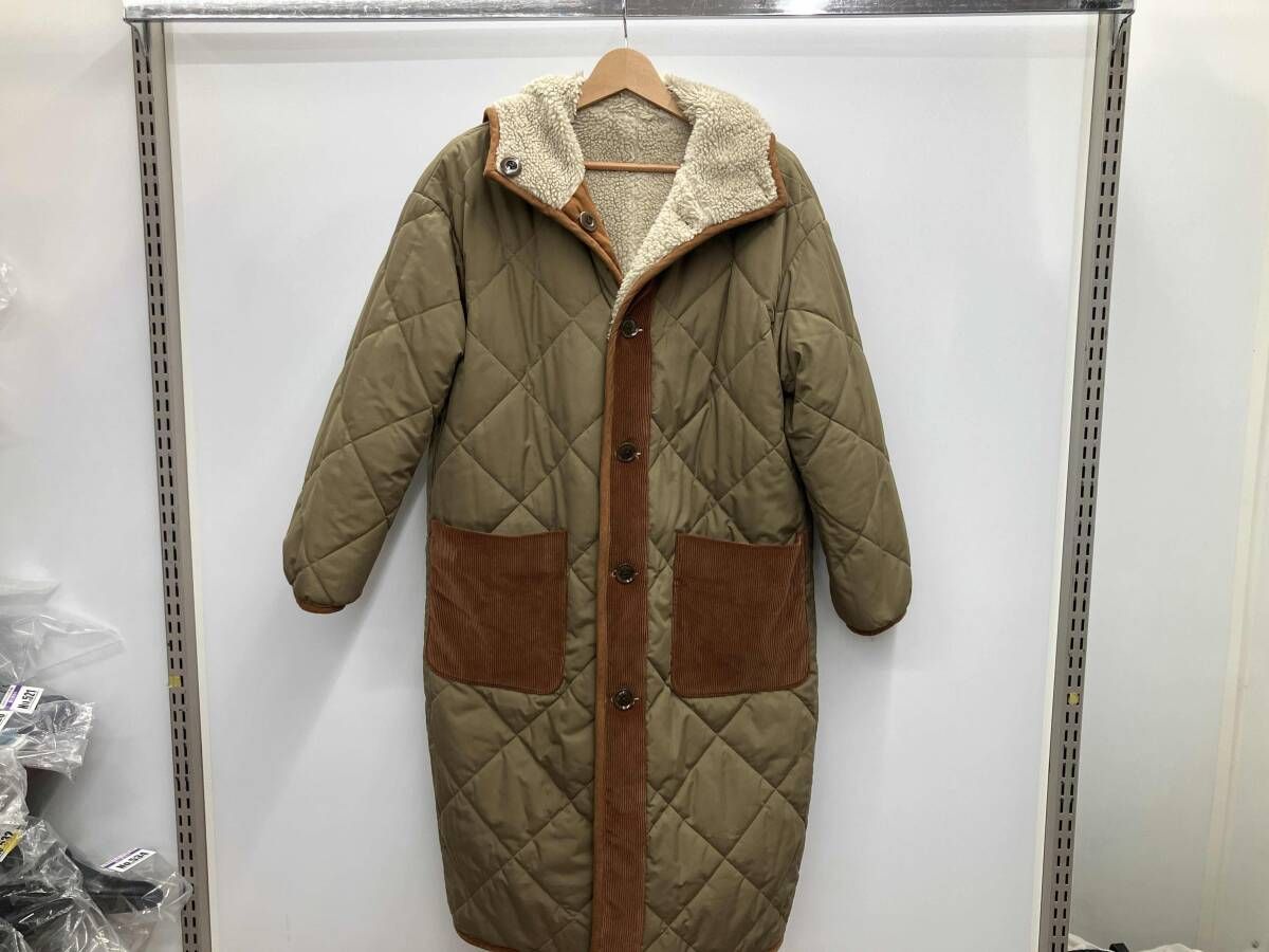 JEAN_NERET ジャンヌレ リバーシブルボアコート カーキ ブラウン JNC 19-C 095 フリーサイズ