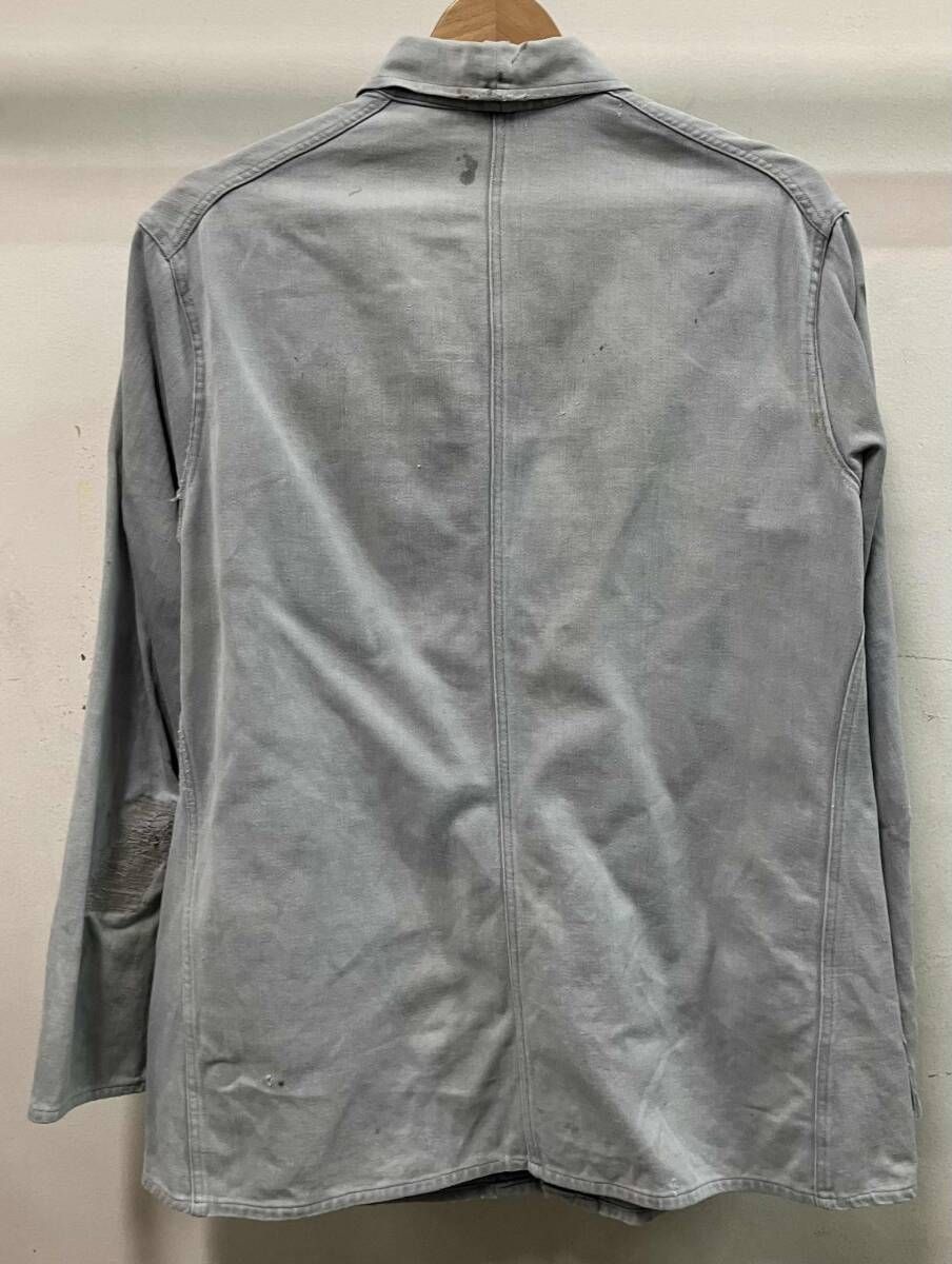 EURO VINTAGE ユーロヴィンテージ カバーオール 40-50 s モールスキン 木製ボタン ライトブルー サイズ50 製造地不明 品質表示タグ無し