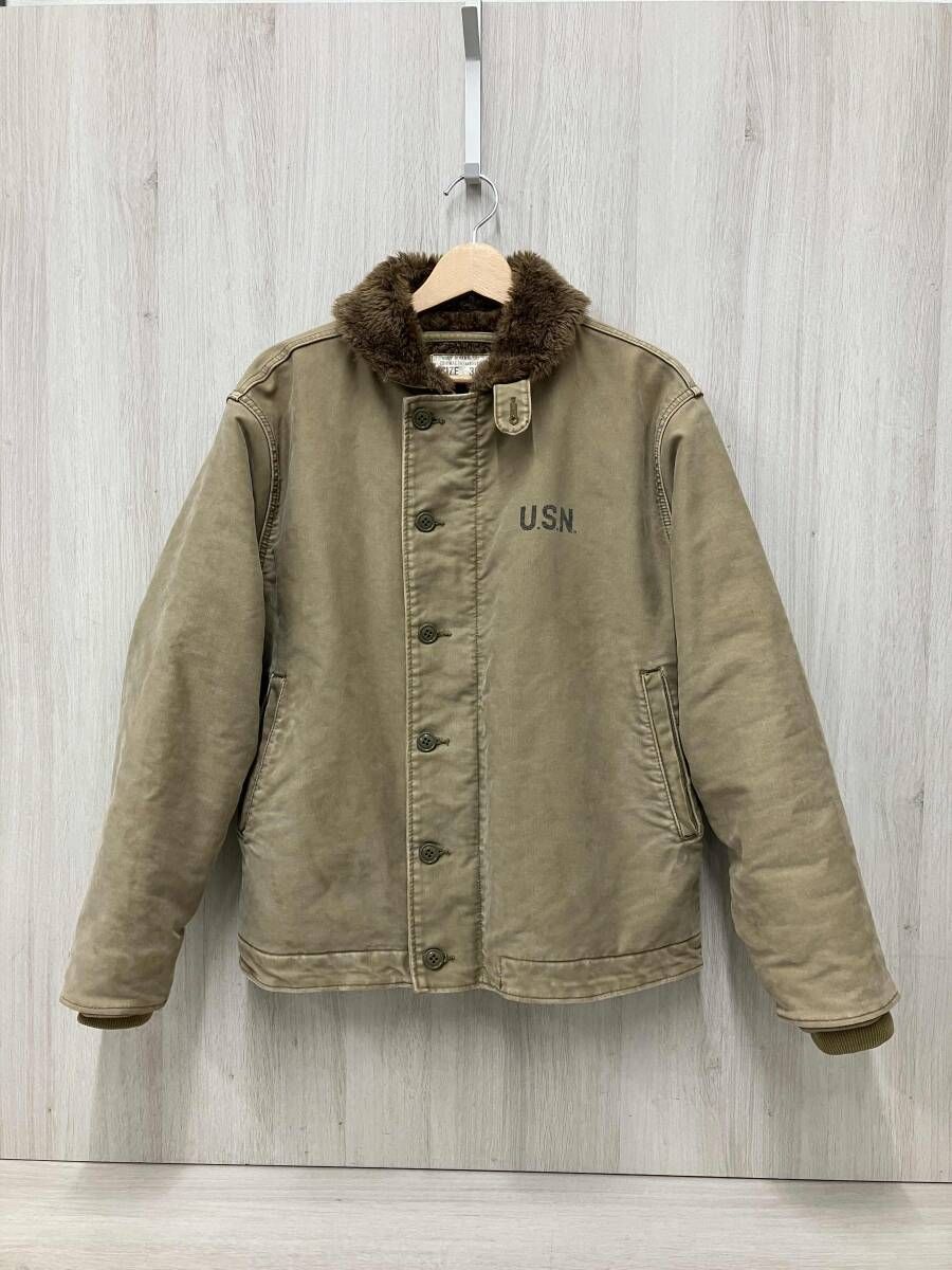 HOUSTON N 1 デッキジャケット SIZE 38 US NAVY カーキ ブラウン