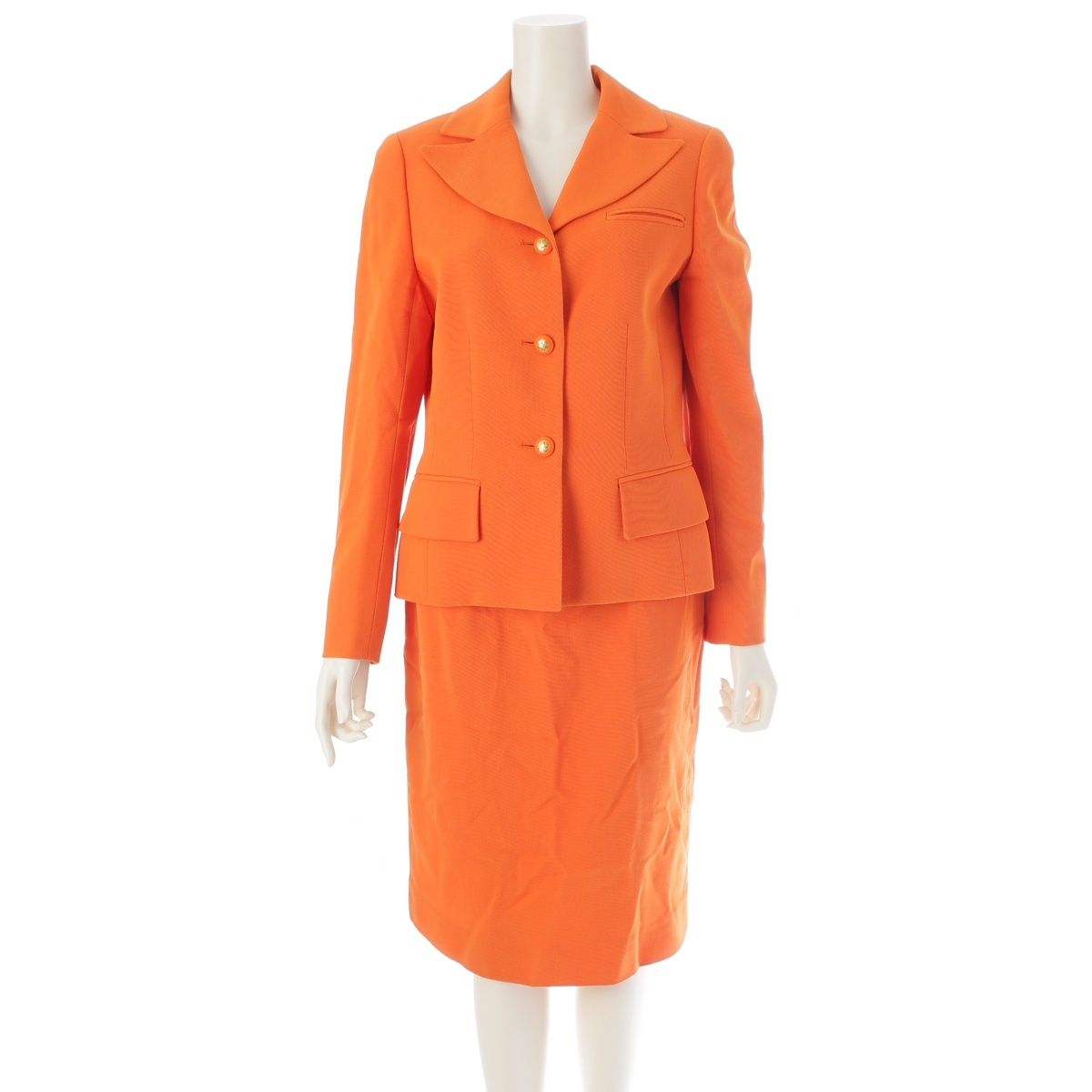 セリーヌ ウール ジャケット スカート セットアップ スーツ オレンジ 40