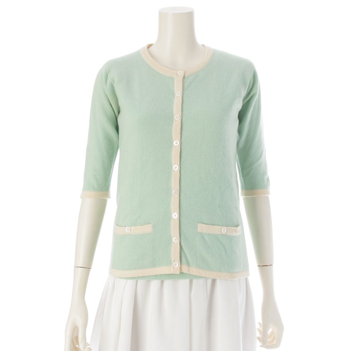シャネル 96 C カシミヤ ニット カーディガン タンクトップ アンサンブル PO 6254 エメラルドグリーン 40