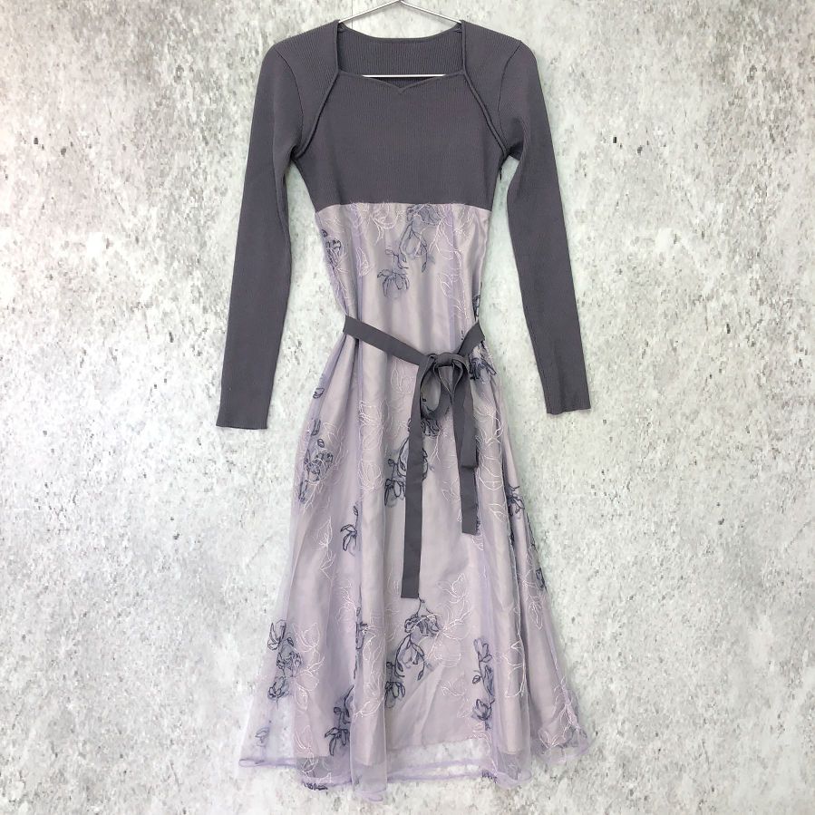 MERCURYDUO マーキュリーデュオ エンブロイダリー ニット ドッキング ワンピース パープル Sサイズ 〇