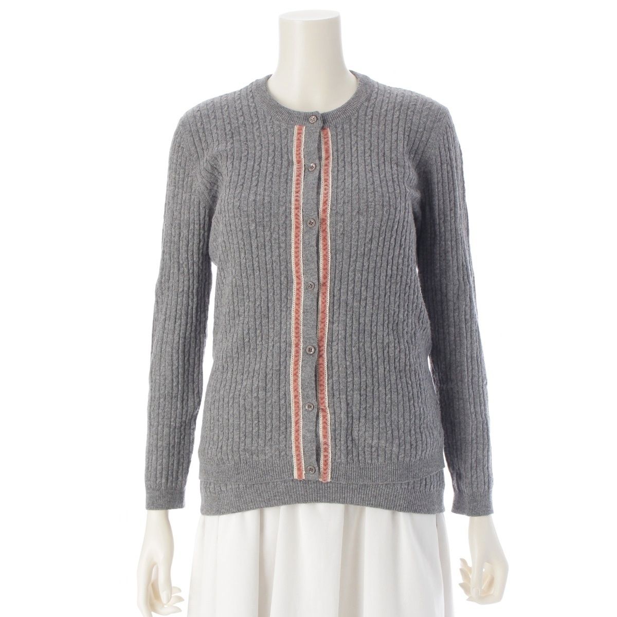 ヴァレンティノ ウール ビスコース カシミヤ ナイロン ヴィンテージ レース切替 ニット アンサンブル トップス グレー