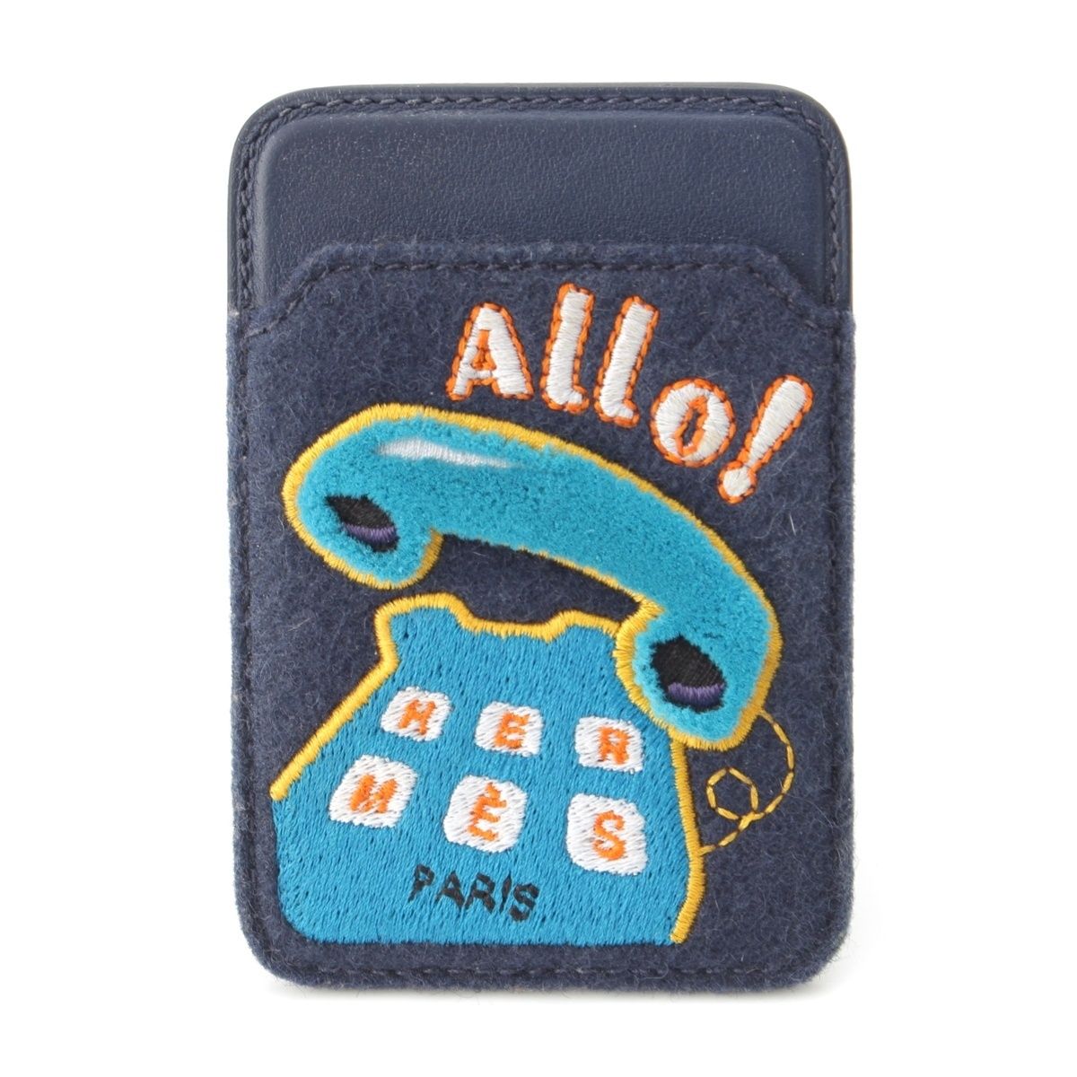 エルメス W刻印 レザー フェルト MagSafe マグセーフ エマン アロ ” スマホ用 カードケース ネイビー