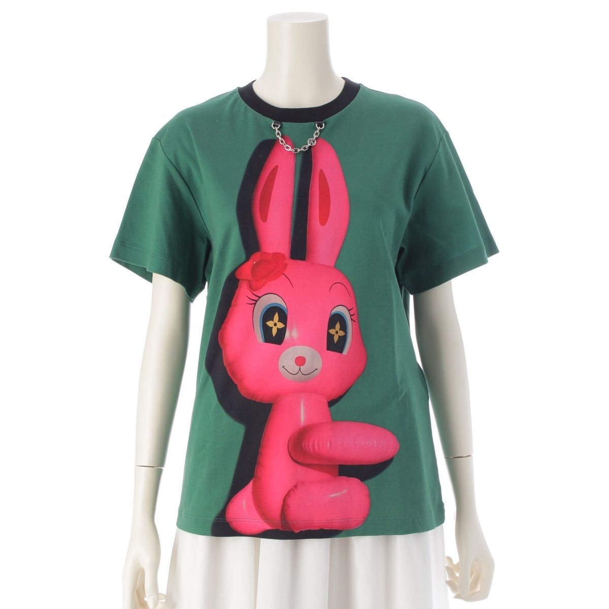 ルイヴィトン 24 SS コットン プリントTシャツ ラビット チェーン 半袖Ｔシャツ トップス グリーン M