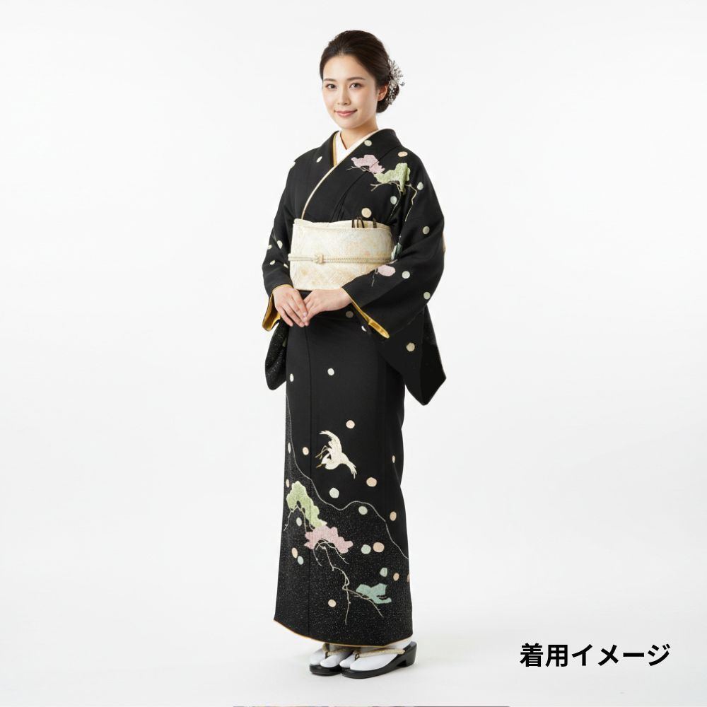 訪問着 袷 正絹 リユース 鶴と松の古典柄 K 10-003-7 8050-00567