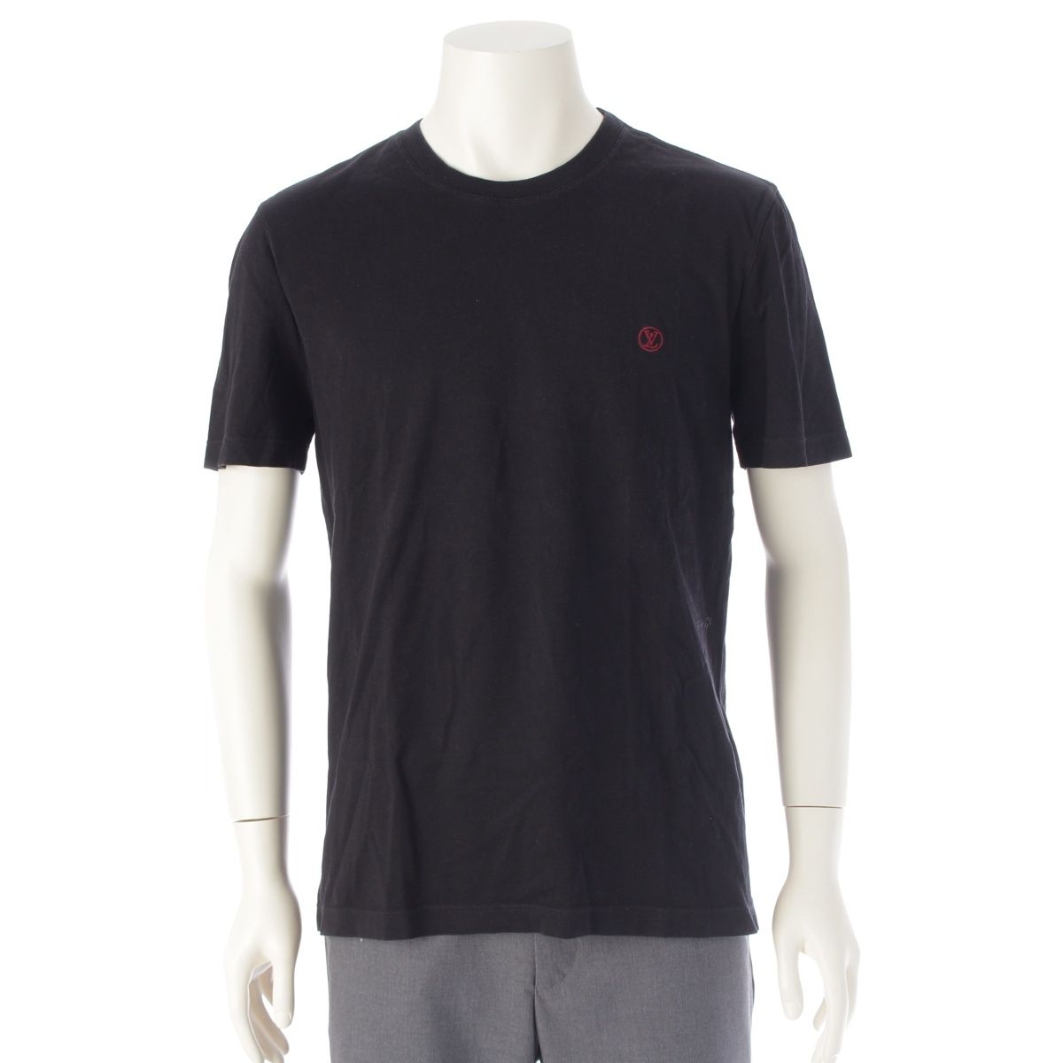 ルイヴィトン コットン LVサークル ロゴ刺繡 Tシャツ カットソー トップス ブラック M