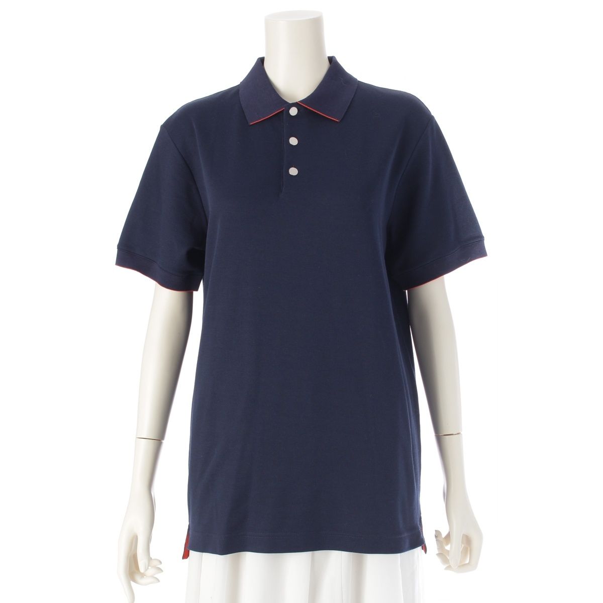 エルメス コットン セリエボタン ポロシャツ トップス ネイビー S