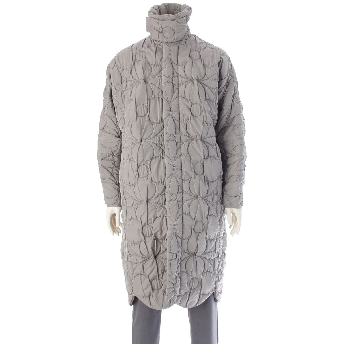 ルイヴィトン モノグラム フラワー キルテッド ロング コート アウター グレー XS