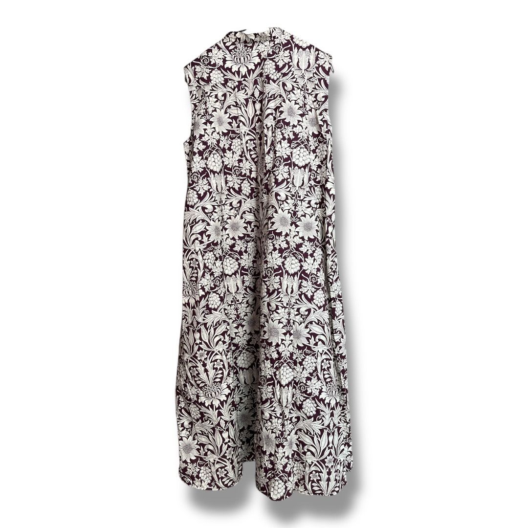 J.sloane ジェイスローアン 総柄 ノースリーブ ワンピース ボタニカル柄 コットン ロングワンピース 綿 レディース サイズ2 ワインレッド 夏 23 No.K 991