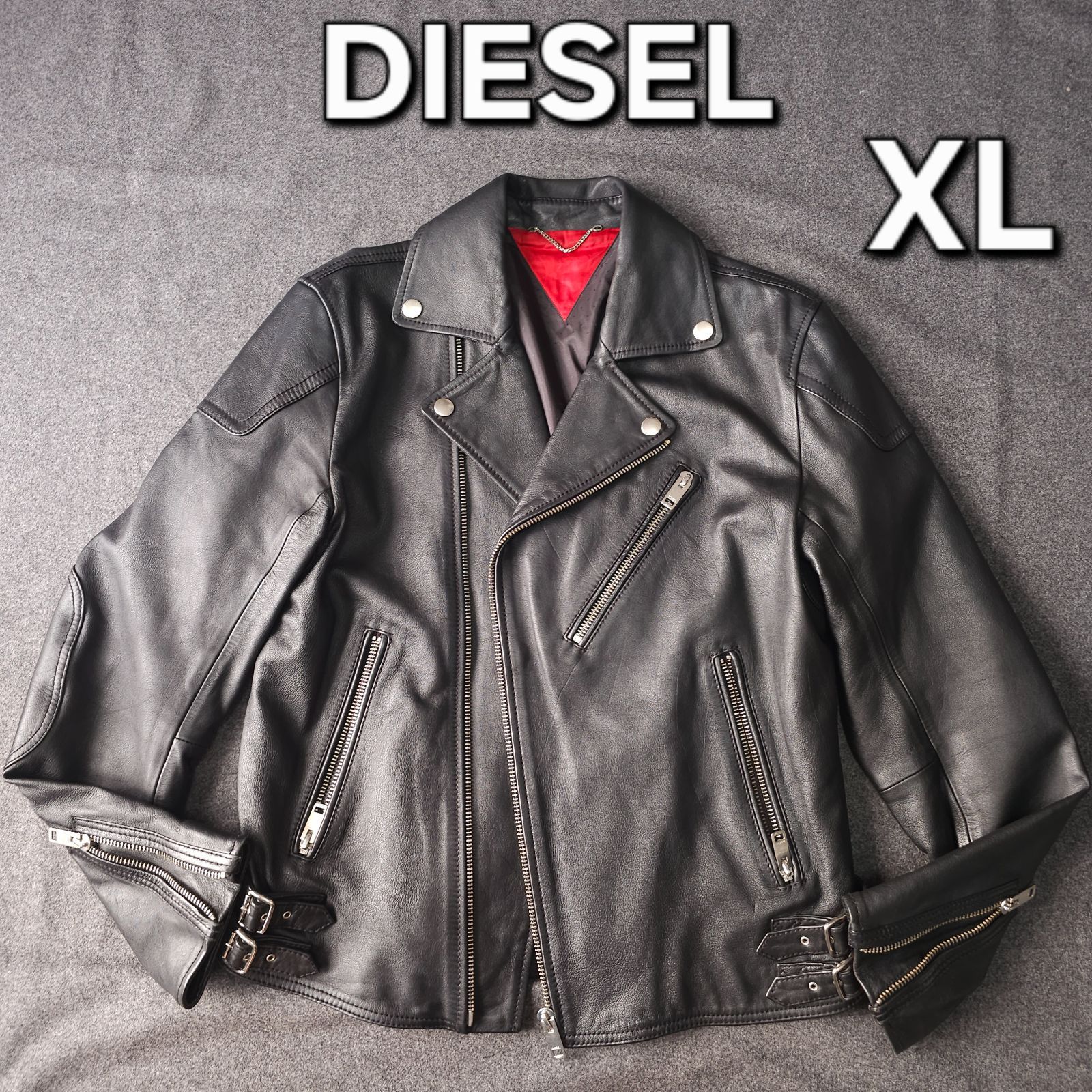 v*a様 DIESEL ディーゼル ダブル ライダース ジャケット シープレザー DIESELディーゼル 羊革ホワイトレザーダブルライダース DIESEL