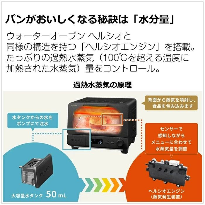 シャープ ウォーターオーブントースター ヘルシオ トースター AX WT 1 W ホワイト SHARP 過熱水蒸気 トースト フランスパン クロワッサン リベイク ノンフライから揚げ 焼き野菜 もち 焼きいも