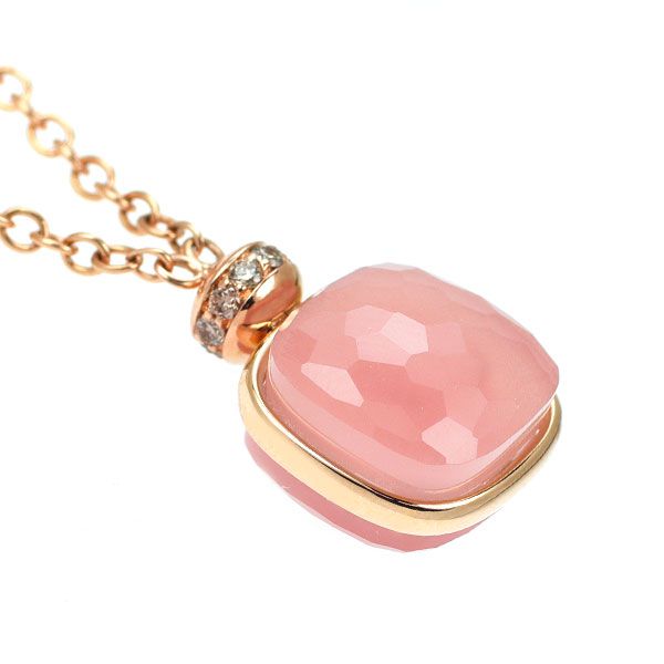 ポメラート K 18 PG ピンクカルセドニー ローズクオーツ ダイヤモンド ペンダントネックレス ヌード