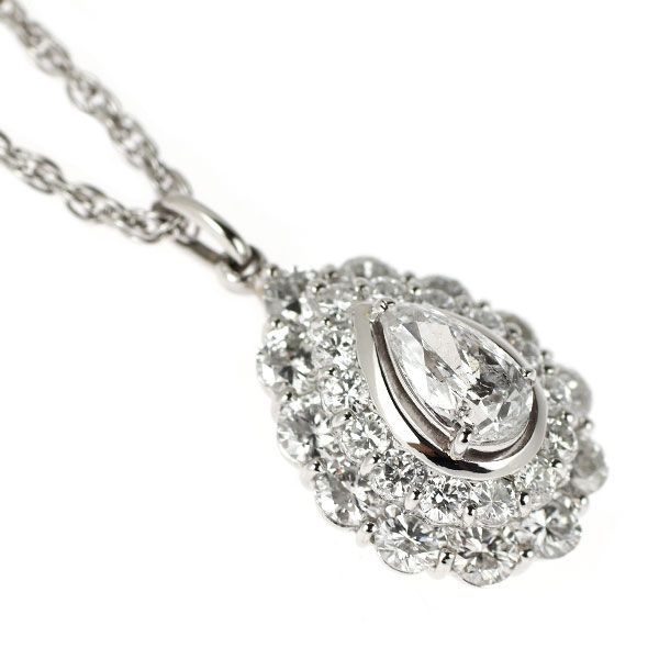 Pt 900 850 ペアシェイプ ダイヤモンド ペンダントネックレス 0.89 ct D 2.21