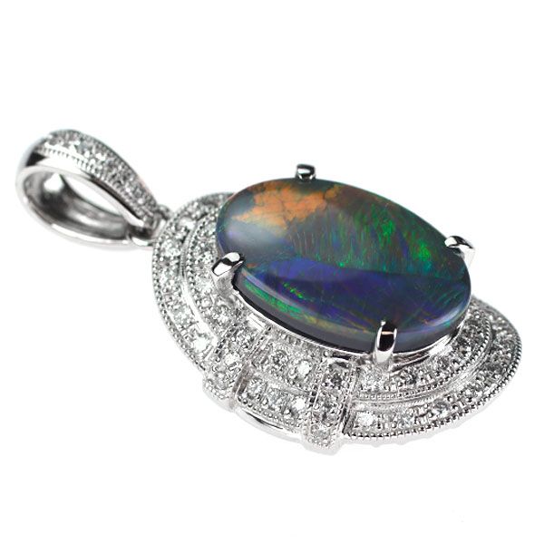 Pt900 ブラックオパール ダイヤモンド ペンダントトップ 5.04ct D0