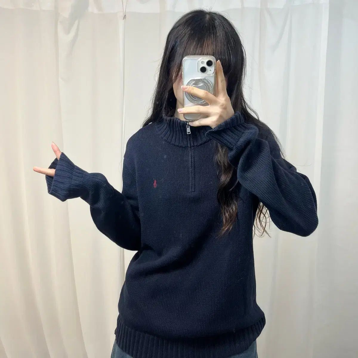 90s ラルフローレン ハーフジップ コットンニット XXL 紺 cityboy 工場