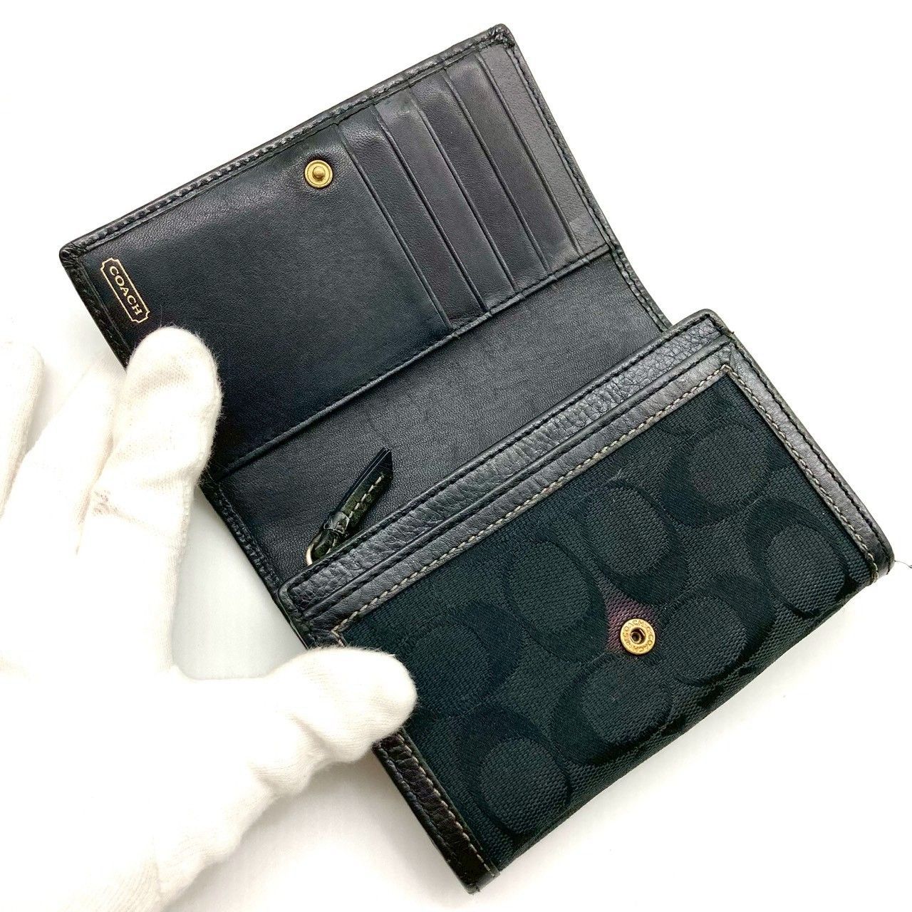 コーチ 二つ折り財布 折り財布 レザー ブラック ダークグレー 71209