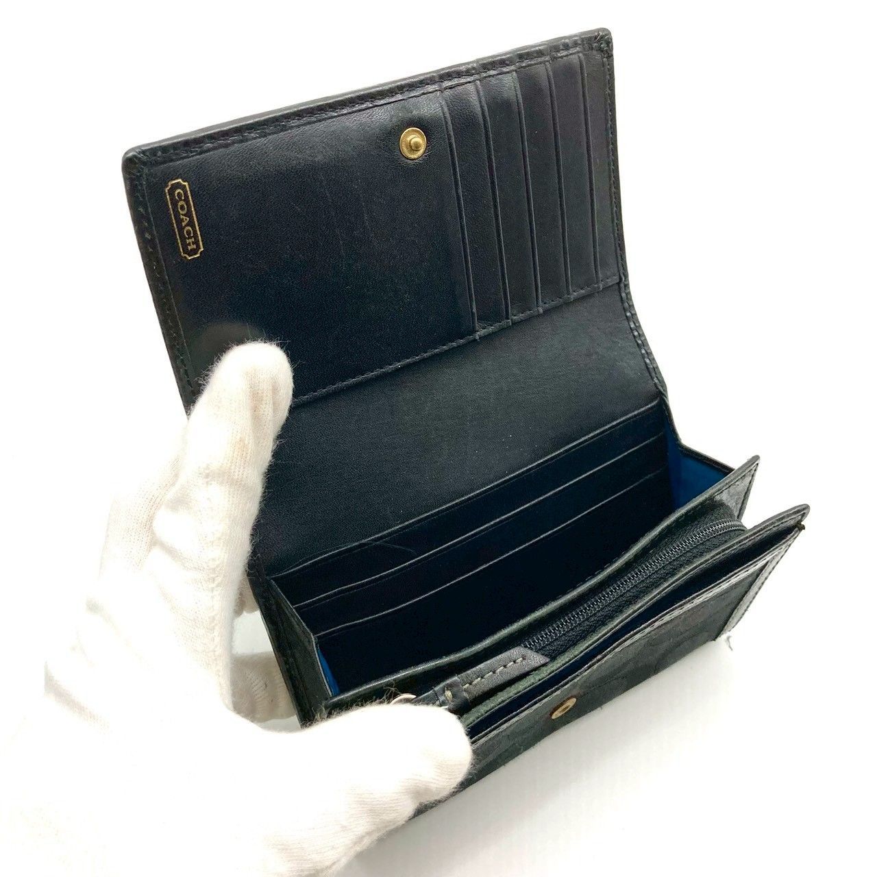 コーチ 二つ折り財布 折り財布 レザー ブラック ダークグレー 71209