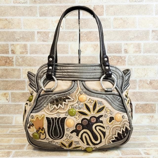 ジャマンピエッシュ ☆ ビーズ フラワー 刺繍 レザーコンビ トート