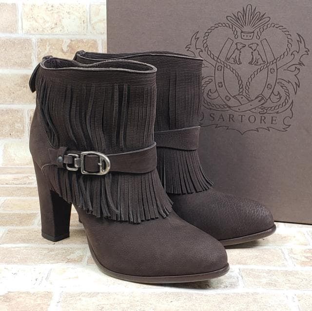 サルトル SARTORE ☆ スエードレザー フリンジ ベルト ショートブーツ