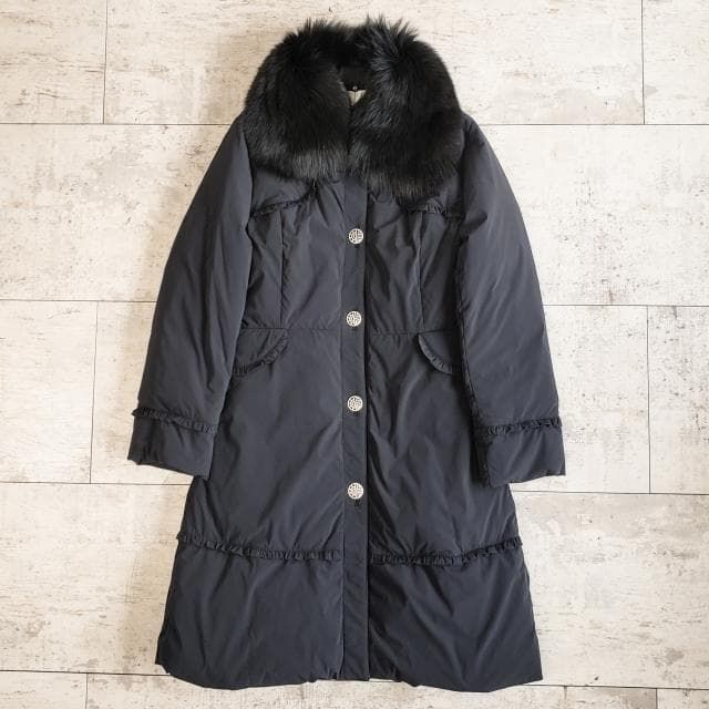 ルイフェロー ☆ ダウン ロングコート フォックファー付 ブラック 黒