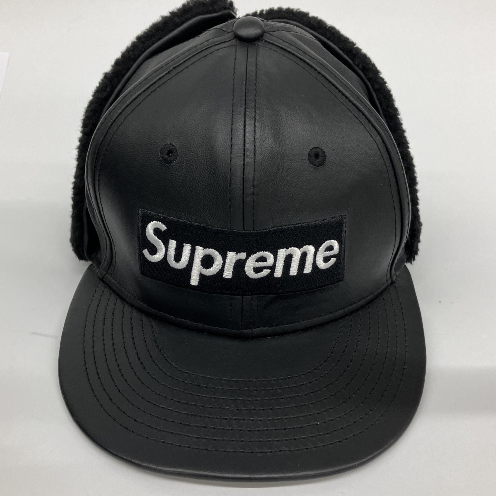 Supreme シュプリーム 22 AW× ERA Leather Earflap Box Logo レザーイヤーボックスロゴキャップ 帽子 ブラック