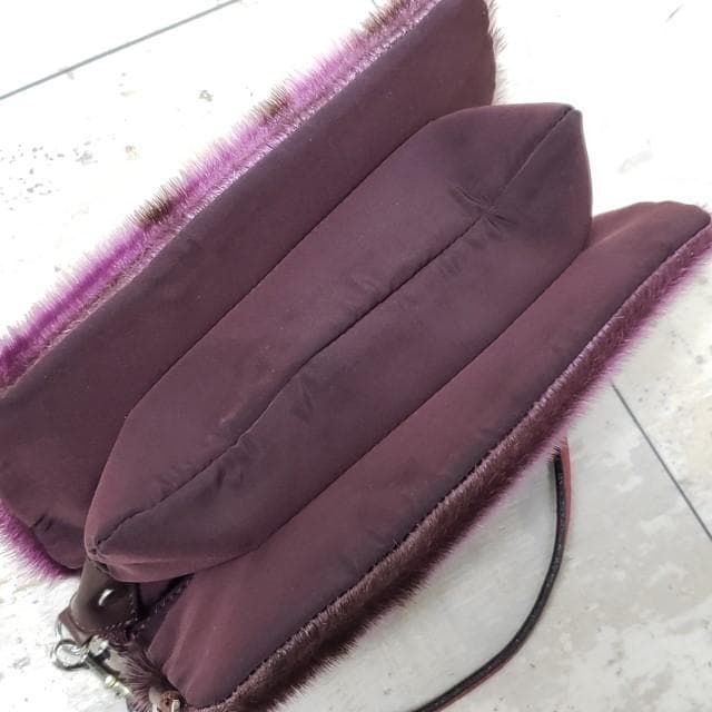 極美品✨銀座カネマツ スエード×ファー リボン ハンドバッグ ミニバッグ 銀座かねまつ ☆ シールスキン ファー ポーチ マルチポーチ