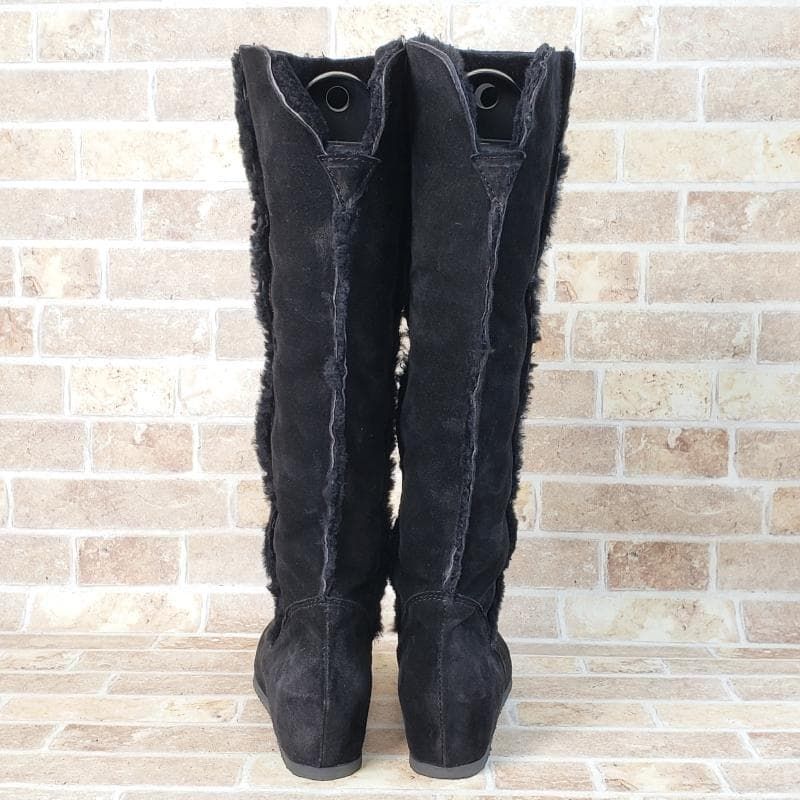  セオリー Theory スエードレザー ムートン ボア インヒール ロングブーツ 37 ブラック 黒 ロングブーツ ブーツ