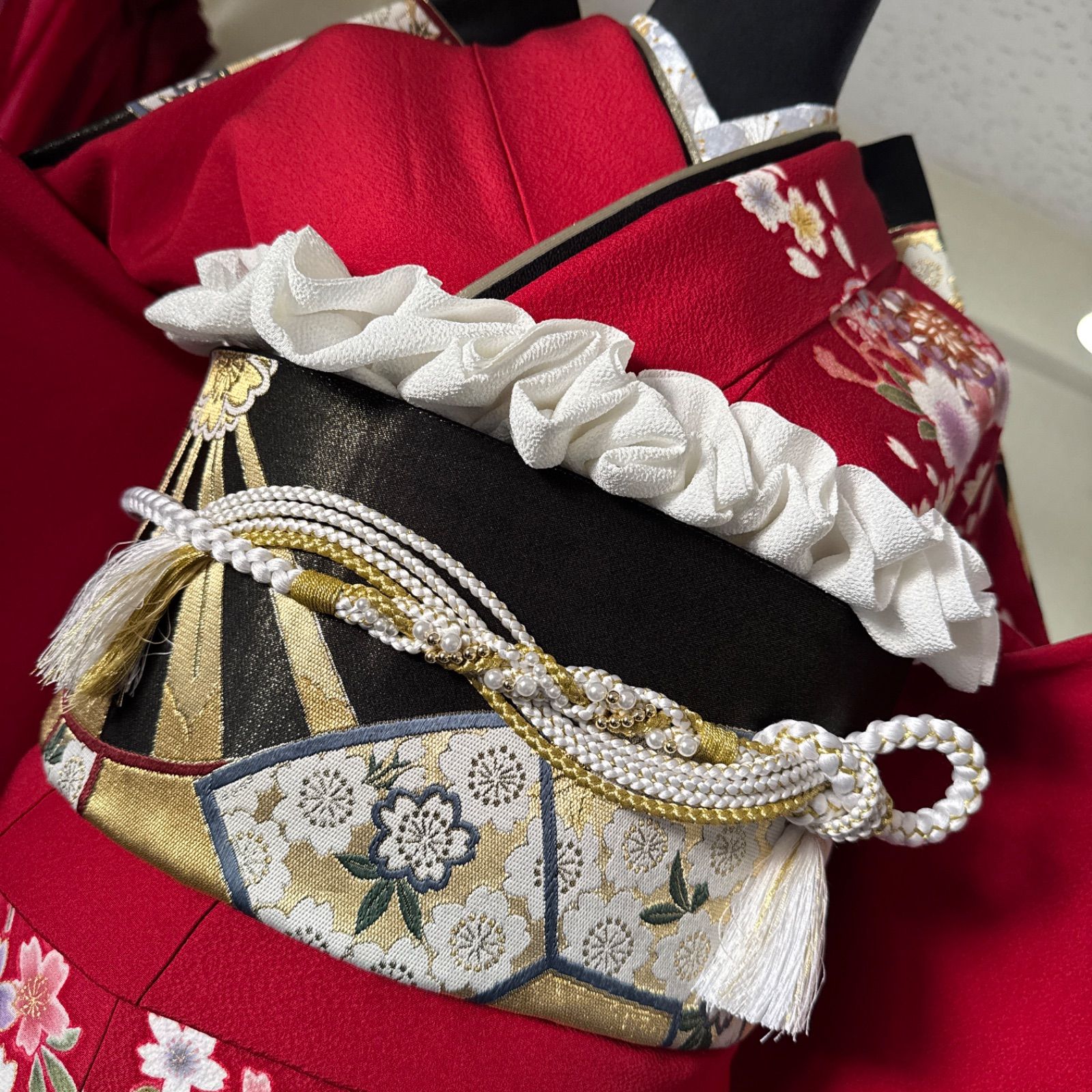 豪華 振袖 古典柄 桜 フルセット (6点) 袋帯 半衿 重ね衿 帯揚げ