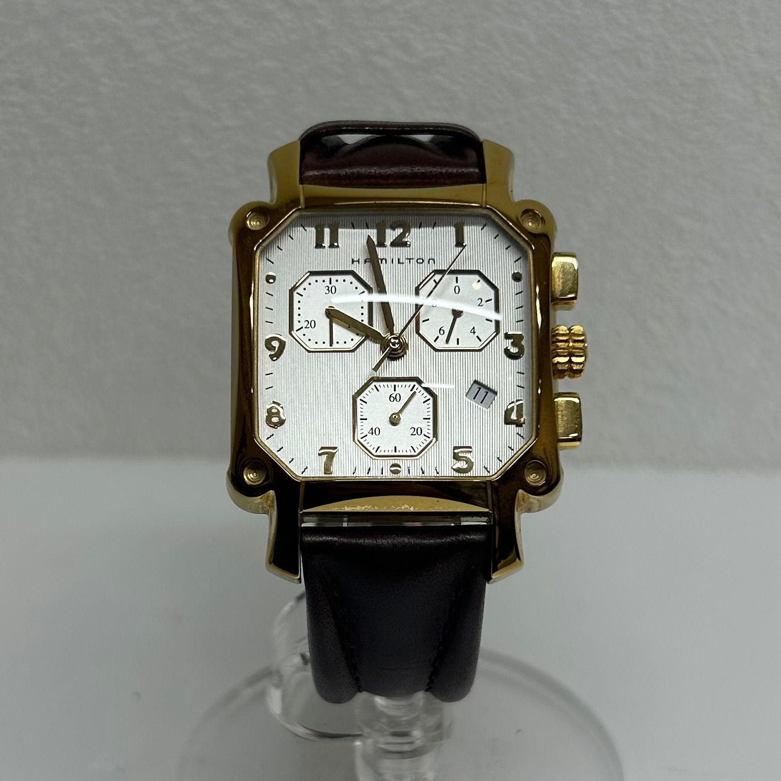 HAMILTON ロイド スクエア 腕時計 クォーツ ゴールド 6318 HAMILTON 6318 クロノグラフ クォーツ腕時計 ゴールド×ブラウン - メルカリ