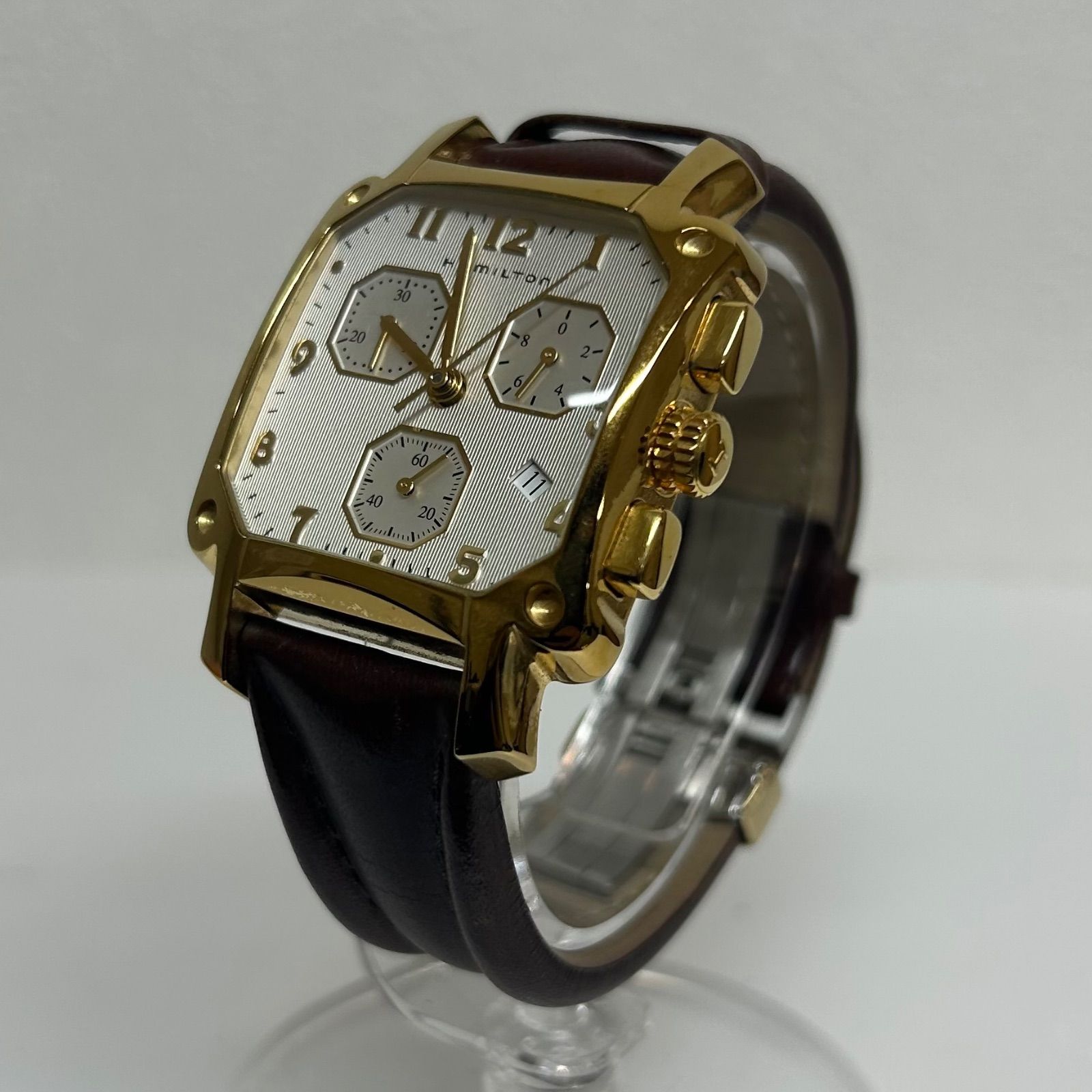 HAMILTON 6318 クロノグラフ クォーツ腕時計 ゴールド×ブラウン - メルカリ