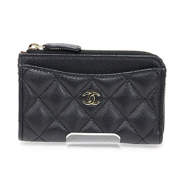 ジャンク シャネル 中古 ケース ミニ財布 キャビア シャネル クラシック ジップ カードケース キャビアスキン ブラック
