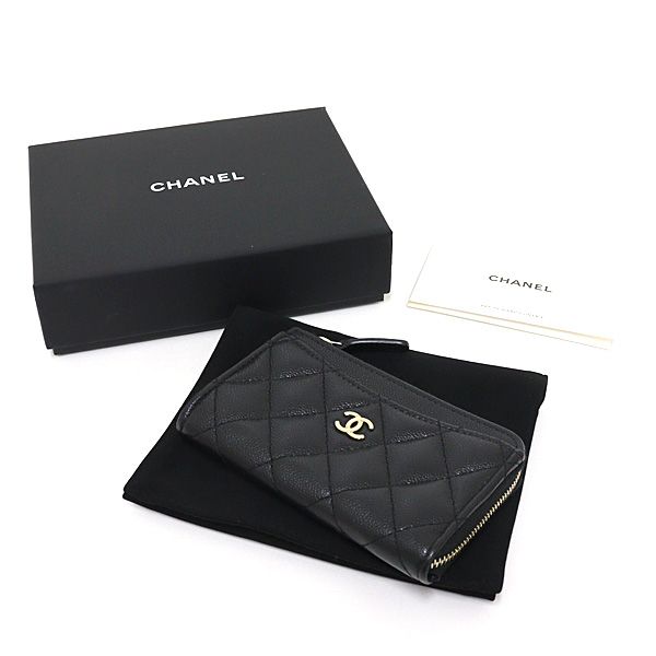 シャネル クラシック ジップ カードケース キャビアスキン ブラック