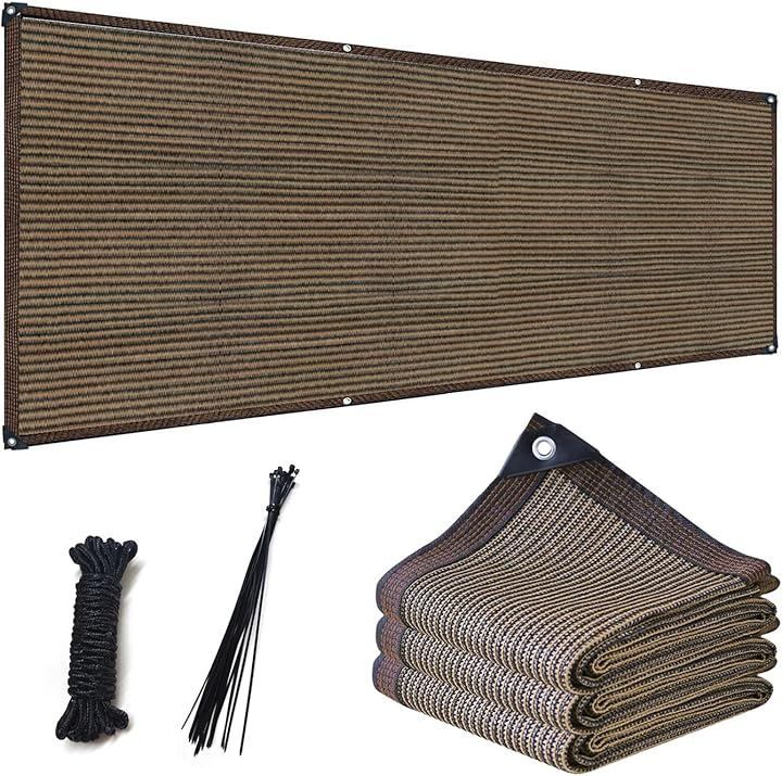 堅塁金物 ベランダ目隠し 遮光ネット プライバシー保護 日除けシェード 厚みを増した バルコニー マンション UVカット 50 CMごとに1つのロープ穴 コーヒー色 1 Mx 15 M