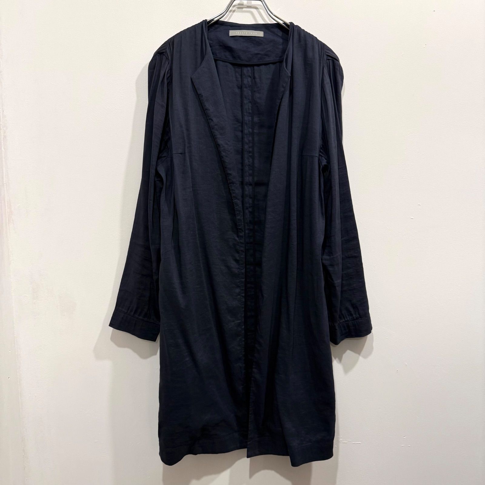 theory luxe ノーカラーコート リネン ネイビー サイズ38【送料込み