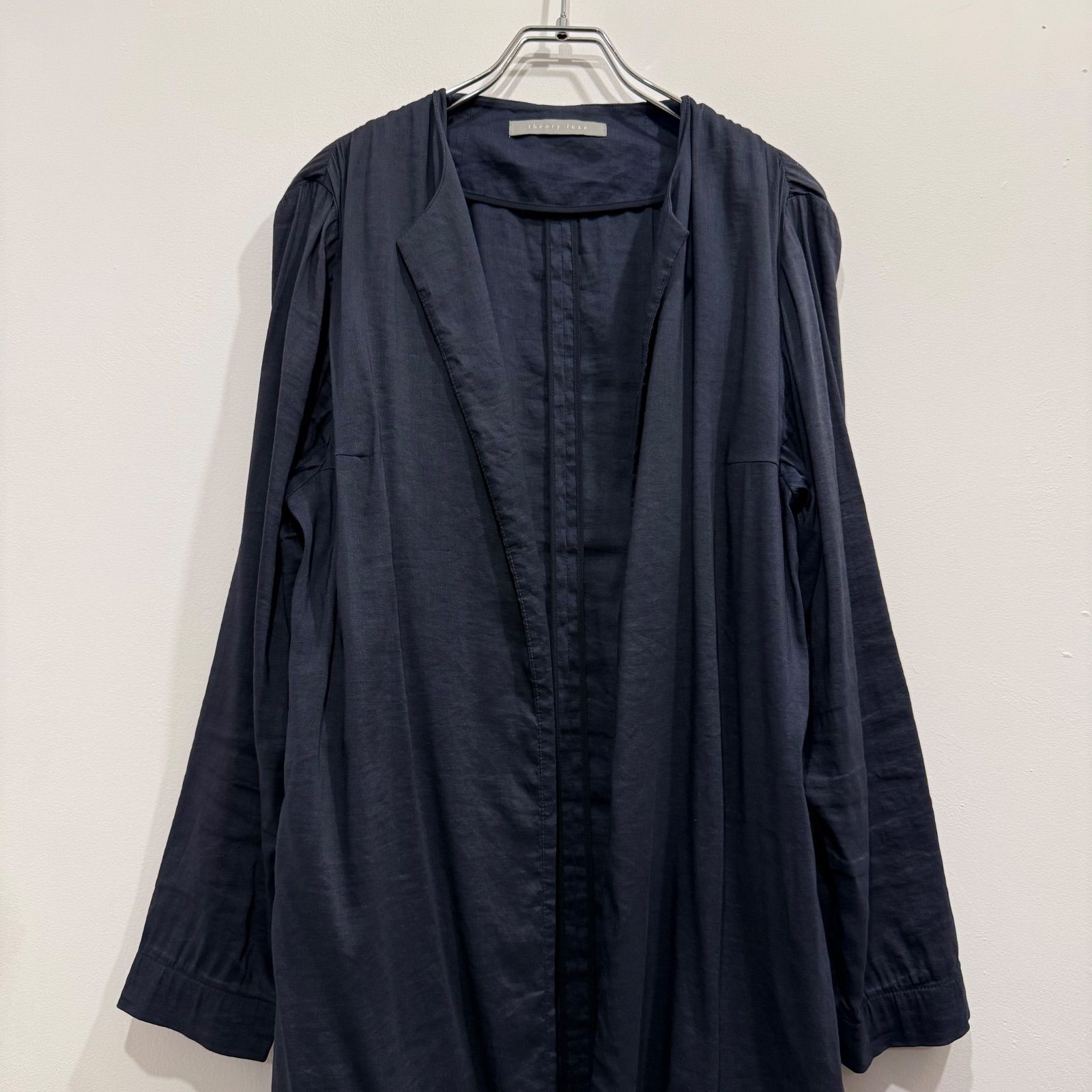 theory luxe ノーカラーコート リネン ネイビー サイズ38【送料込み