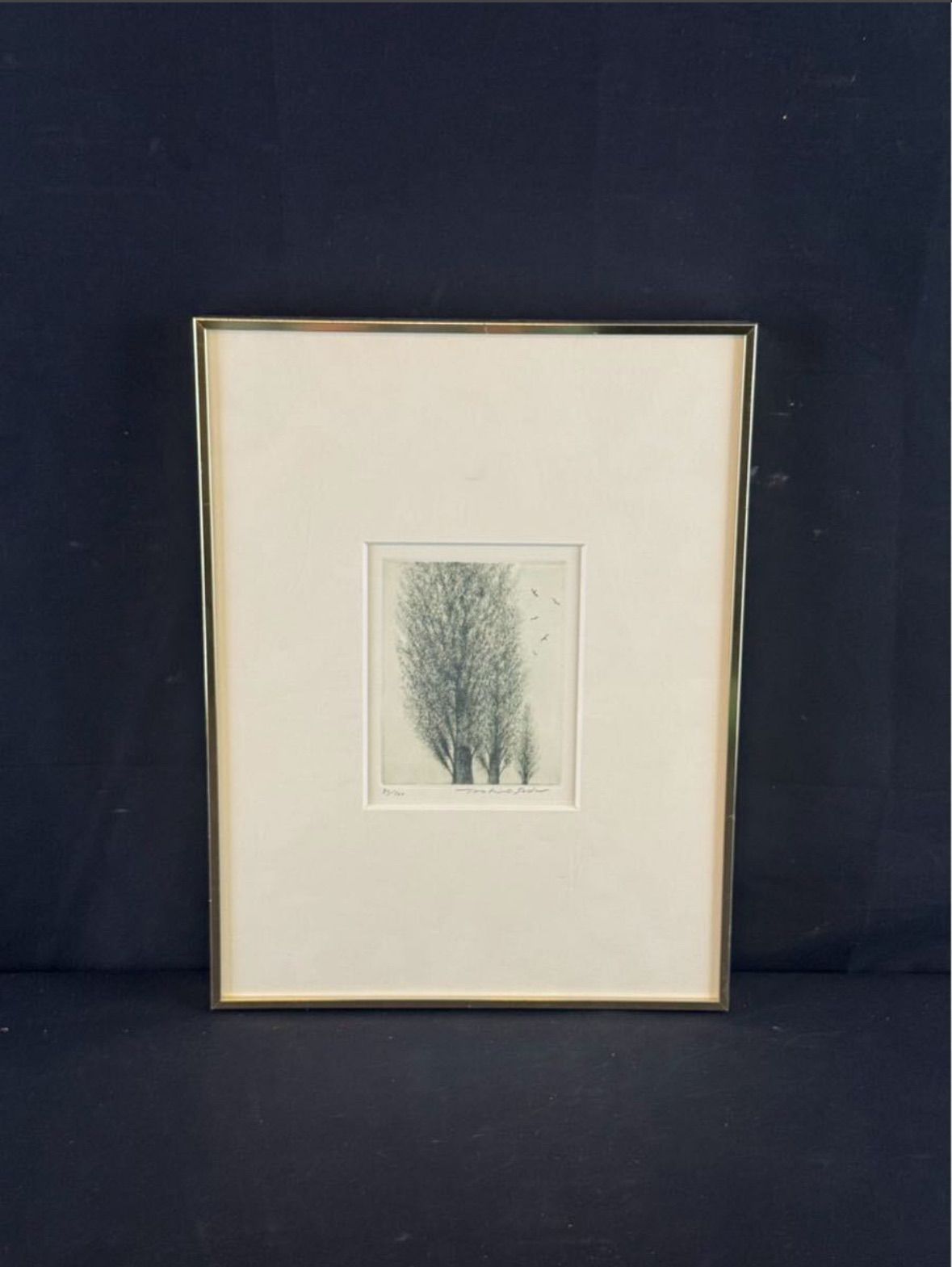 須田敏夫 「樹」銅版画 メゾチント 直筆サイン エスタンプ 日本版画