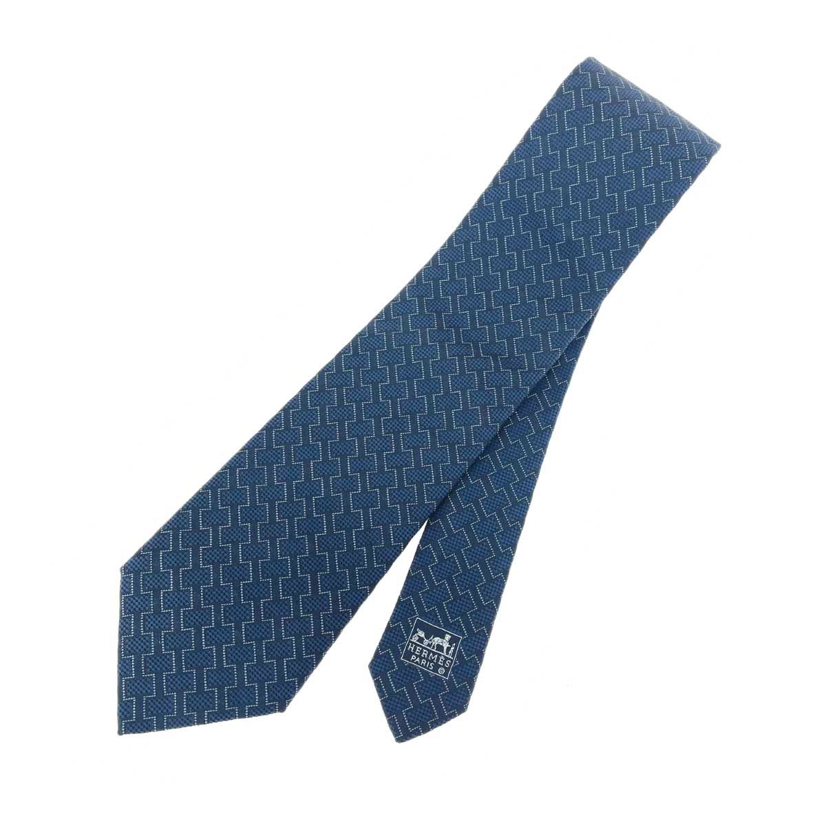 エルメス　HERMES　ネクタイ　H柄　ネイビー　訳あり HERMES エルメス ネクタイ H柄/箱付 シルク100％ ネイビー メンズ