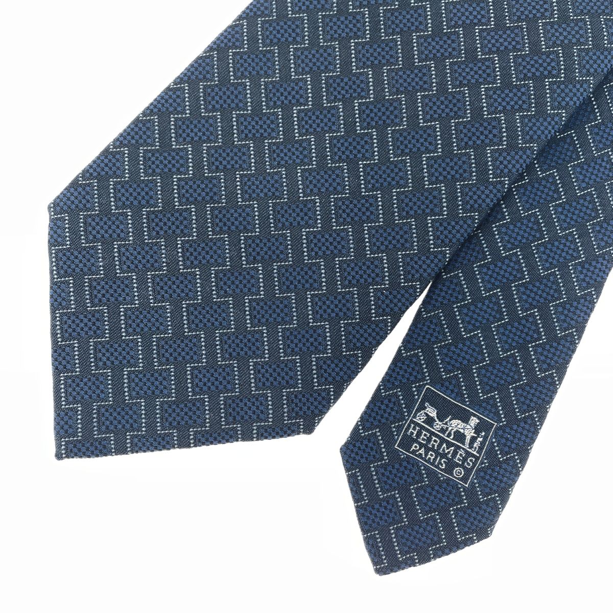 エルメス　HERMES　ネクタイ　H柄　ネイビー　訳あり HERMES エルメス ネクタイ H柄/箱付 シルク100％ ネイビー メンズ