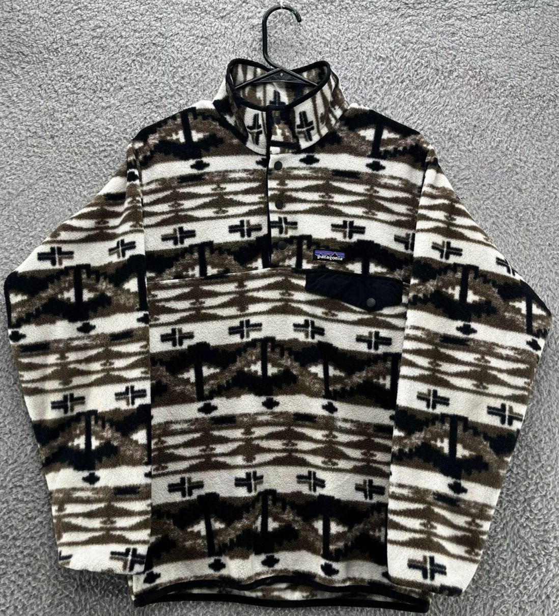 10 s patagonia パタゴニア Synchilla シンチラ スナップ T ブラウン ブラック 白 aztec アズテック パータン