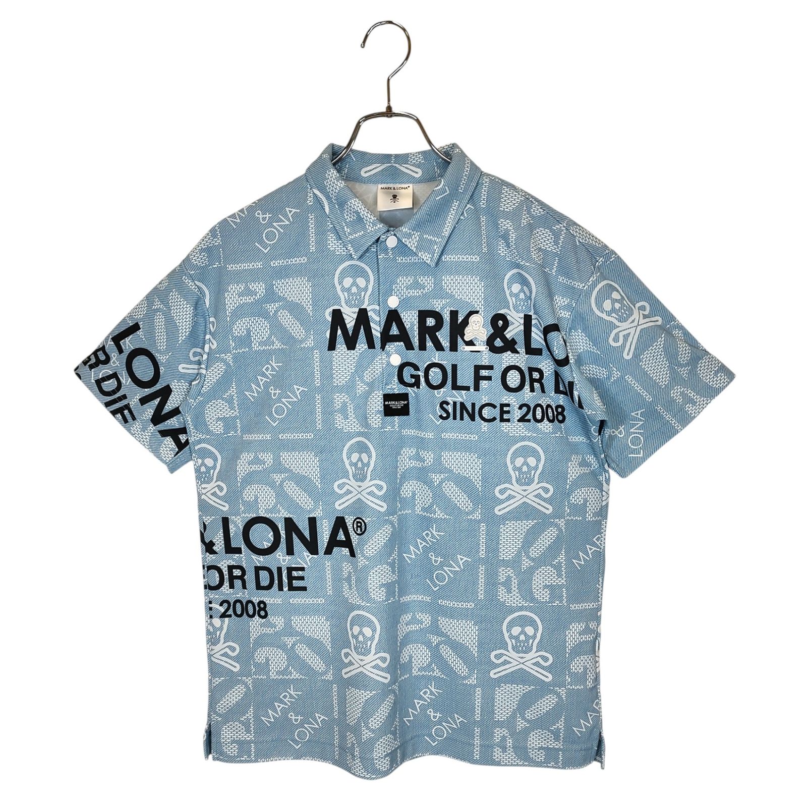 MARK LONA マークアンドロナ ゴルフ 24 SS FLOG Collar Polo 総柄 半袖 ポロシャツ MLM 4 A AP 04 46 ライトブルー メンズ