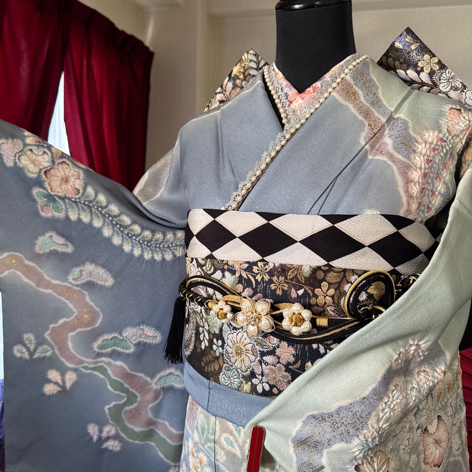 極上 辻が花 振袖・フルセット(7点) 手絞り・翠山工房・落款有・十日町