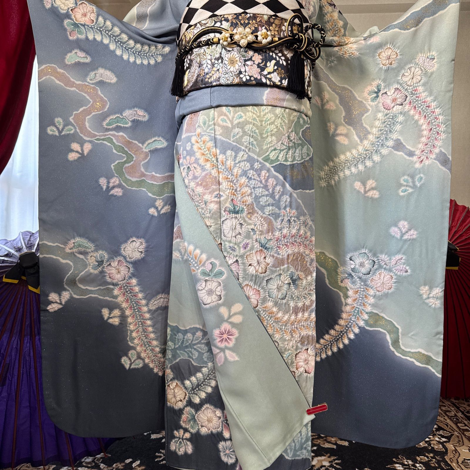 極上 辻が花 振袖・フルセット(7点) 手絞り・翠山工房・落款有・十日町