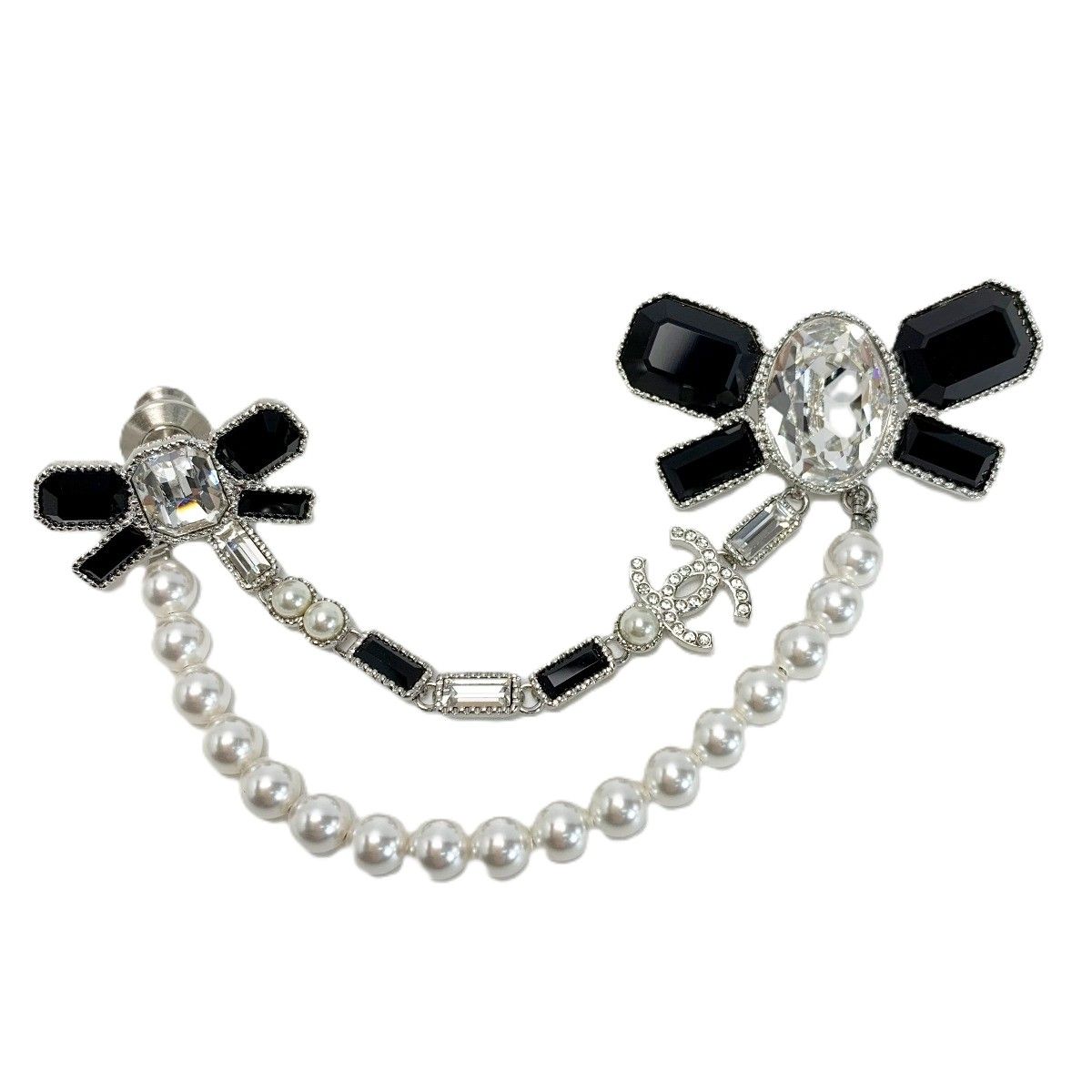 CHANEL シャネル ココマーク リボン ブローチ B23K ブラック×パール GP