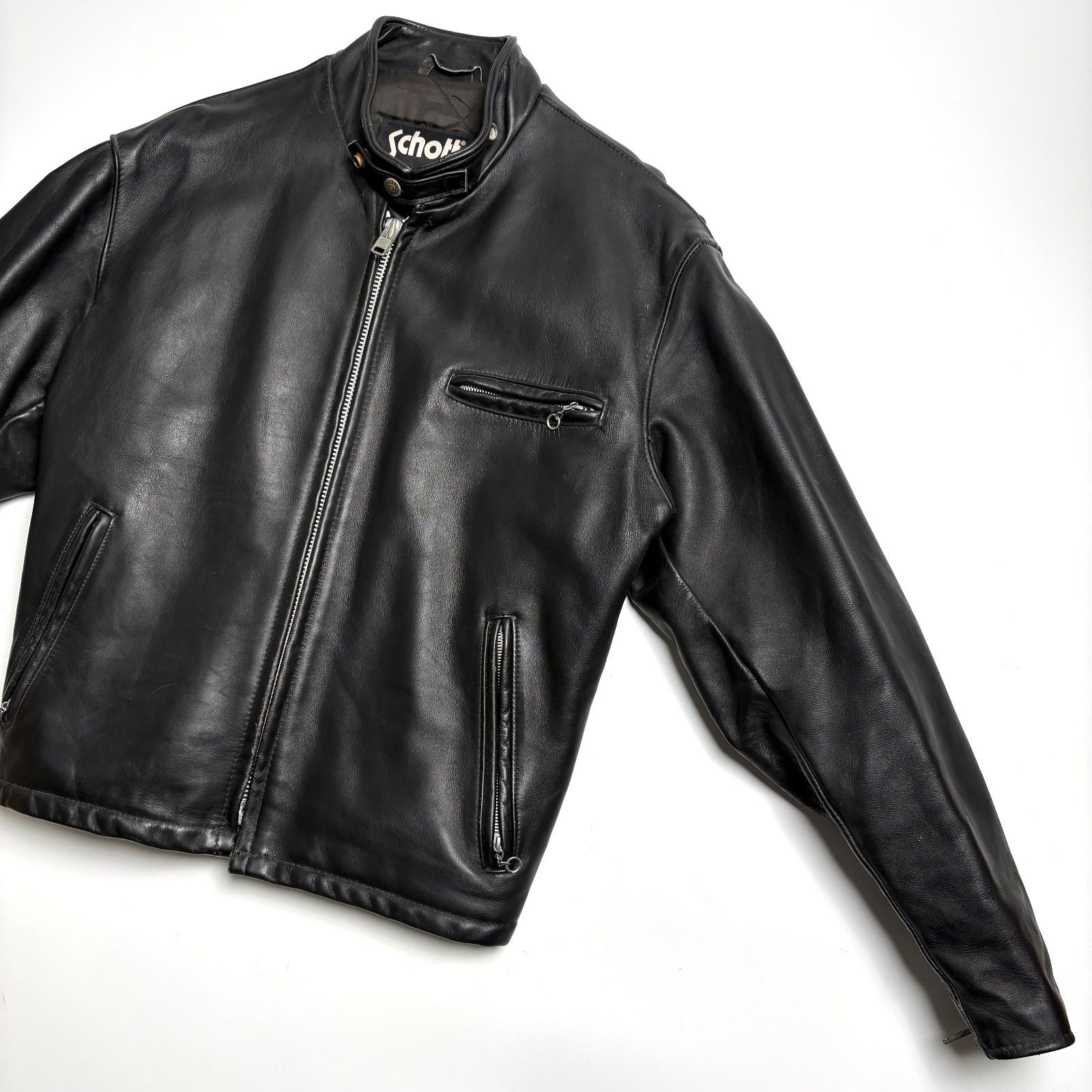 米国製】Schott レザー ライダースジャケット 黒 44 シングル 本革