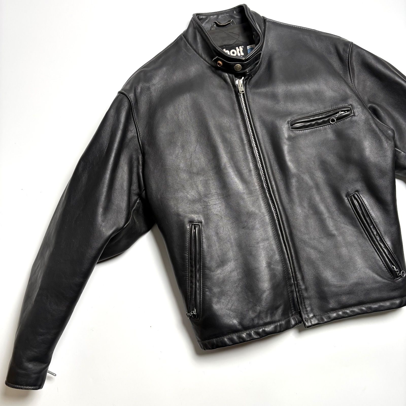 米国製】Schott レザー ライダースジャケット 黒 44 シングル 本革