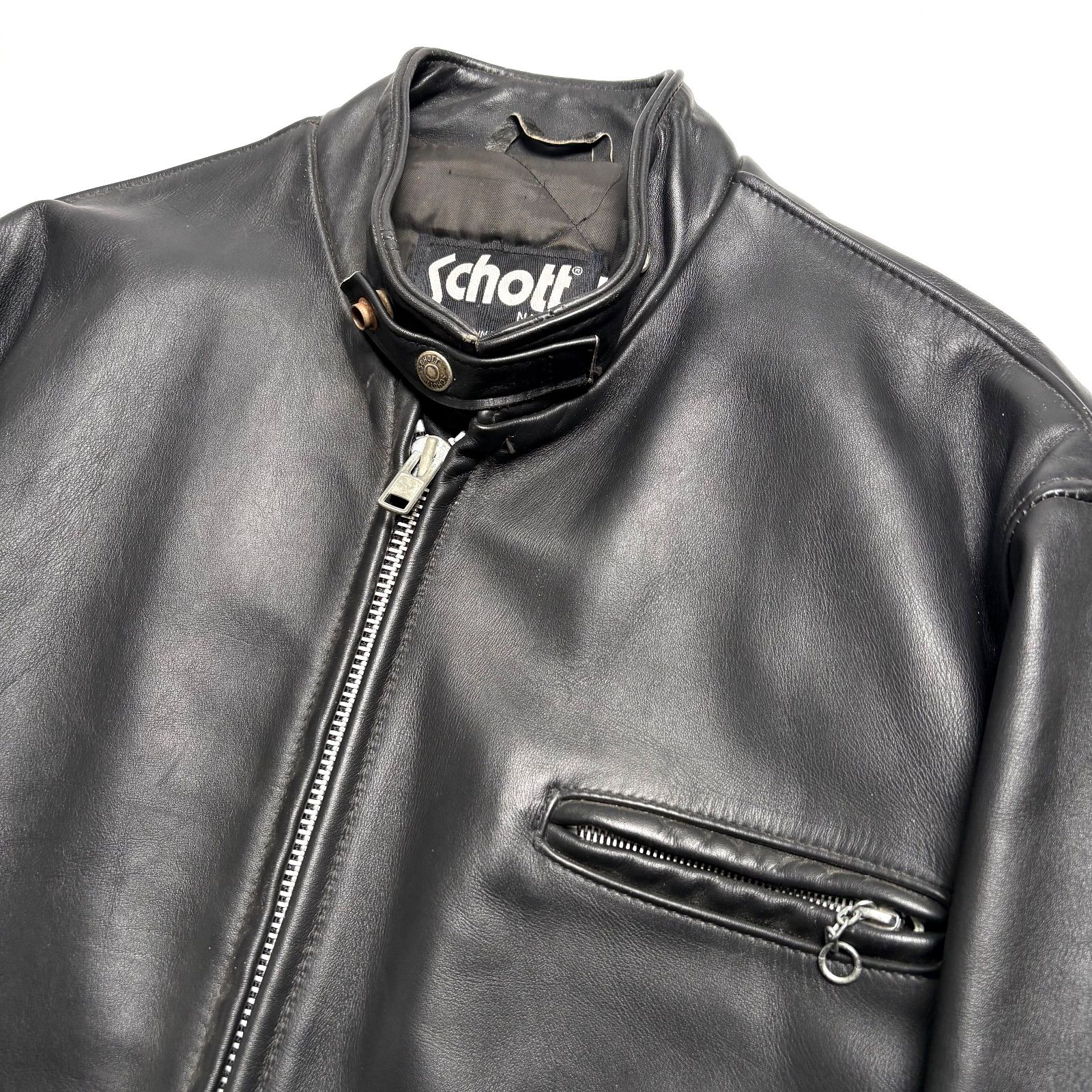 米国製】Schott レザー ライダースジャケット 黒 44 シングル 本革