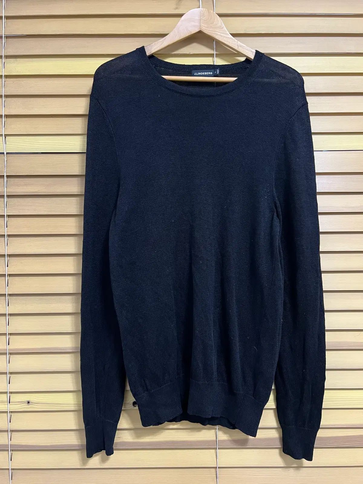 J LINDEBERG リンドバーグ メンズ ブラック リネン ラウンドネック ニット M