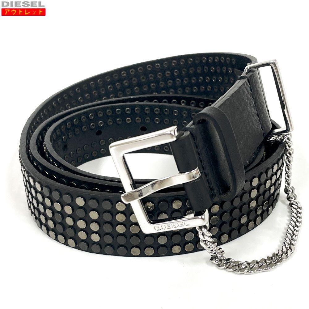 DIESEL ディーゼル アウトレット X 07781 P 0752 B STAD BELT スタッズ レザーベルト 90 cm ブラック 牛革 皮 レザー イタリア製 並行輸入品 メンズ レディース ユニセックス